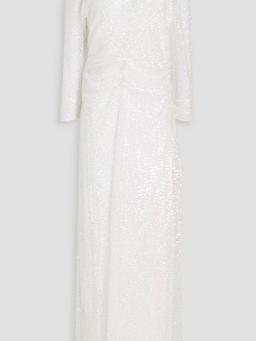 Ruched sequined tulle maxi dress