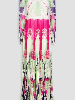 Pleated printed silk-chiffon maxi dress