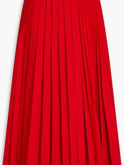 Pleated cotton-blend poplin midi skirt