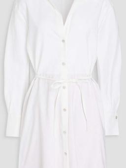 Belted linen-blend mini shirt dress