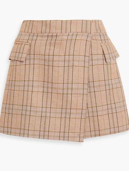 Jillian skirt-effect checked linen-blend tweed shorts