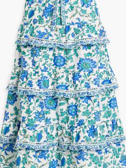Nemea ruffled printed cotton-blend poplin midi skirt