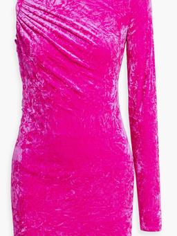 One-sleeve cutout crushed-velvet mini dress