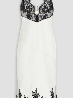 Lace-trimmed denim midi dress