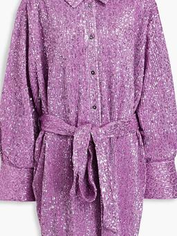 Isolde sequined lamé-jersey mini shirt dress