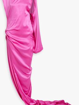 Edfu one-sleeve draped silk-satin gown