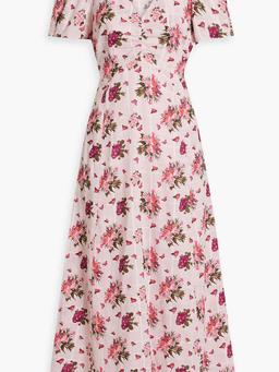 Ruched printed cotton-jaquard midi dress