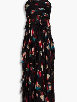 Ruffled printed silk-crepon gown
