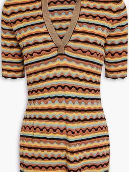 Felix metallic crochet-knit silk-blend polo top