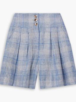 Alicia pleated checked linen shorts