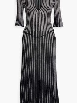 Cutout metallic striped stretch-knit midi dress