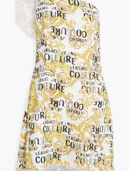 One-shoulder printed crepe mini dress