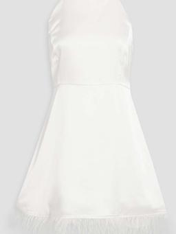 Reece feather-embellished satin mini dress