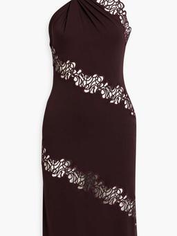 Lace-trimmed silk-blend crepe de chine dress