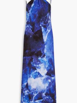 Sunnie open-back printed jersey halterneck gown