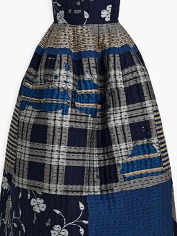 Strapless embroidered cotton-blend jacquard midi dress