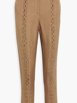 Impressionist lace-up linen-bend slim-leg pants