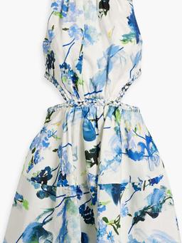 Voyage cutout floral-print linen-blend mini dress