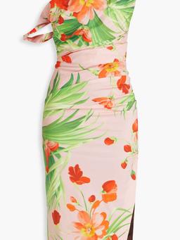 One-shoulder floral-print stretch-cotton poplin midi dress