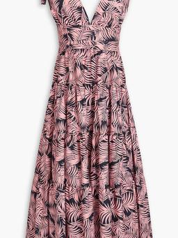 Tiered printed cotton-poplin midi dress
