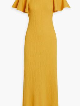 Cutout ruffled ribbed wool maxi dress