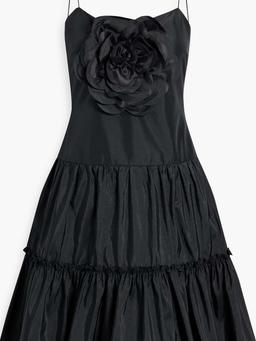 Appliquéd tiered taffeta mini dress
