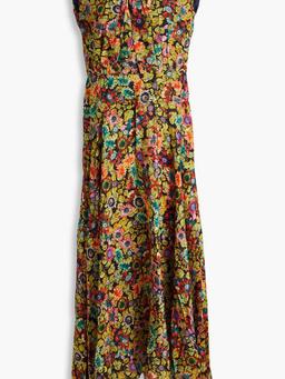 Divya pleated floral-print silk crepe de chine maxi dress