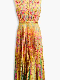Fleur pleated printed satin-jacquard midi dress