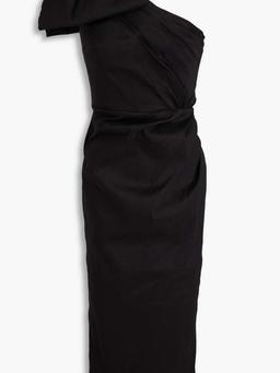 Fauve one-shoulder crystal-embellished bow-detailed taffeta midi dress