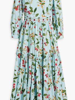 Miel Frutal embroidered tiered floral-print cotton-poplin midi dress