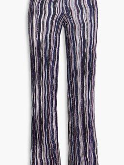Sequin-embellished crochet-knit flared pants