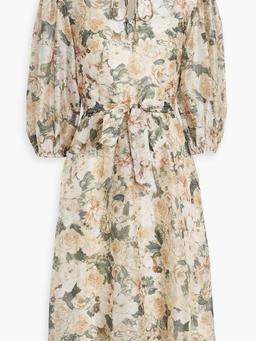Tie-detailed floral-print habotai dress