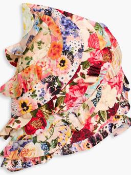Asymmetric floral-print linen and silk-blend mini skirt