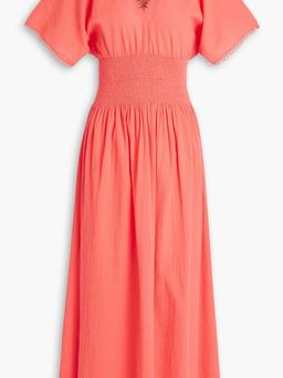 Portofino shirred cotton-gauze midi dress
