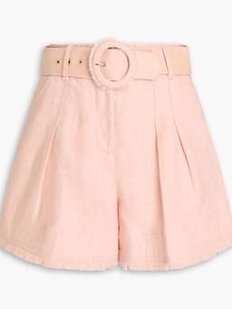 Belted linen-canvas shorts