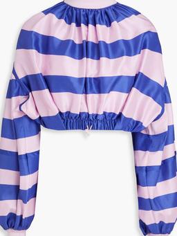 Cropped striped silk turtleneck top