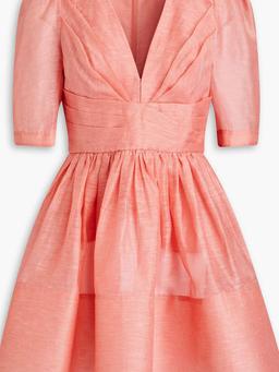 Wonderland gathered linen and silk-blend organza mini dress