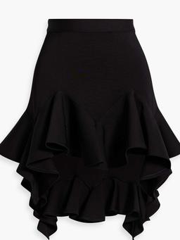 Ruffled stretch-knit mini skirt