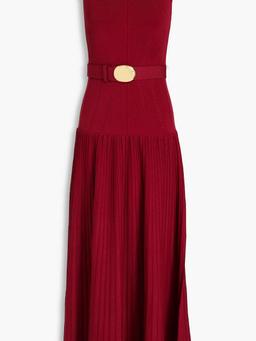 Belted ribbed-knit midi dress