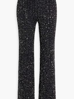 Sequin-embellished crochet-knit flared pants