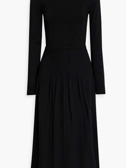 Gilles pleated chiffon-paneled wool-blend midi dress