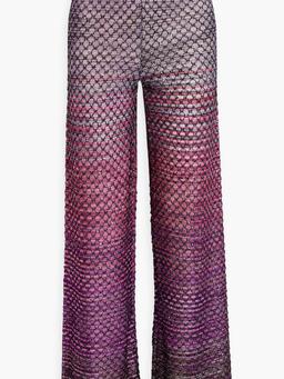 Embellished crochet-knit wide-leg pants