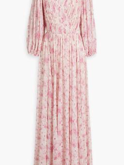 Wrap-effect floral-print chiffon maxi dress