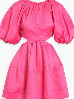 Admiration lace-up cutout linen-blend mini dress