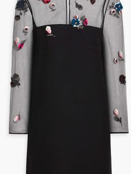 Embellished tulle and crepe mini dress