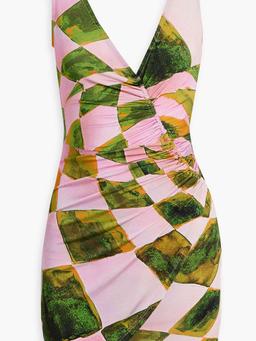 Wrap-effect printed stretch-jersey mini dress