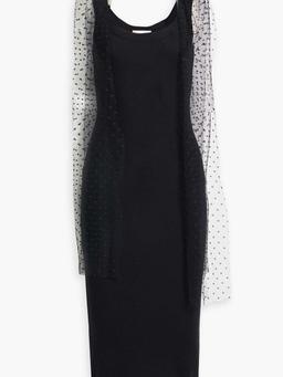 Point d'esprit-paneled cotton-blend jersey midi dress