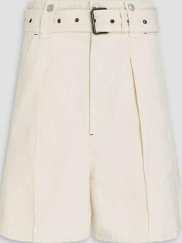 Delilaz belted pleated cotton-twill shorts