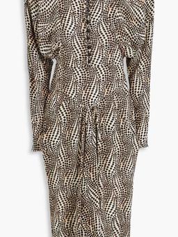 Ibelky gathered printed stretch-silk crepe de chine midi dress