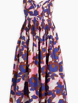 Belted printed linen maxi dress